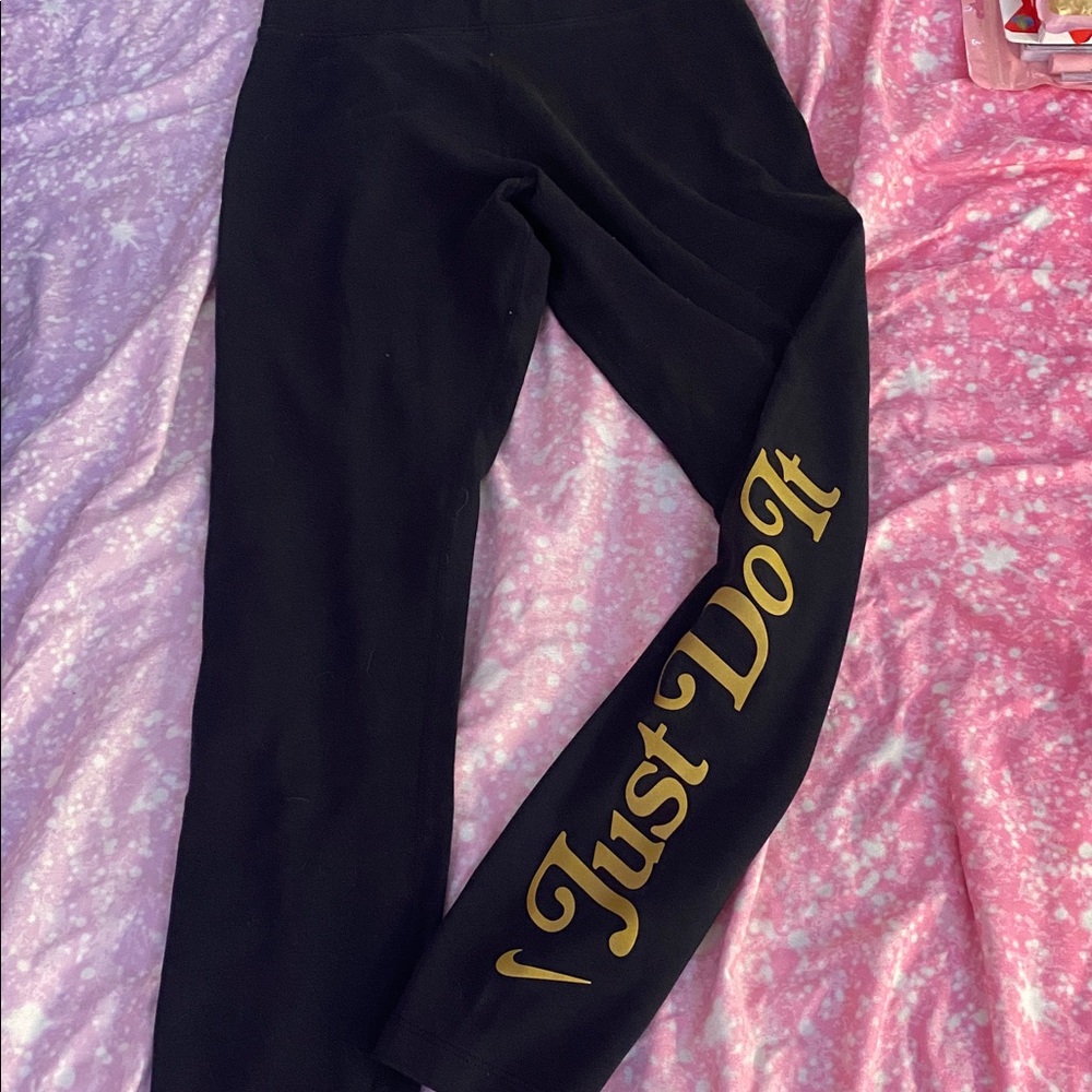 Black Leggings with Gold 'Just Do It' Print